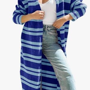 Source Unknown Blue and Light Blue Striped Cardigan